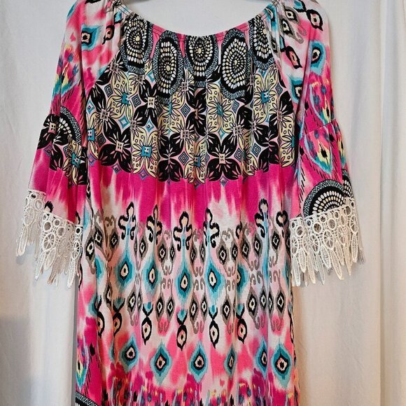 WinWin Tunic Boho Blouse Size XLarge 3/4 Lace Multi-Color Hippie Women's - Picture 3 of 7